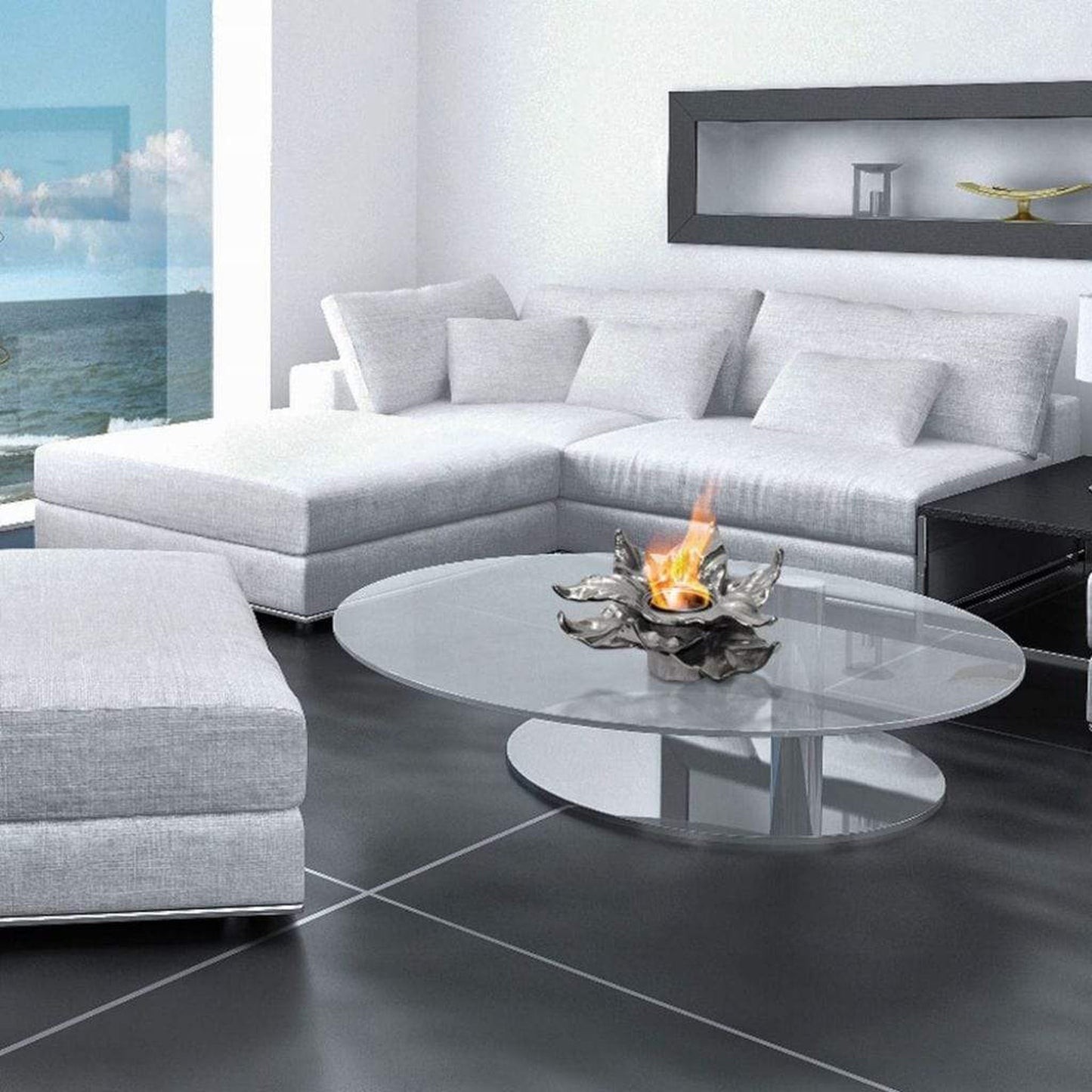 Anywhere Fireplace Heathcote 14" Silver Botanical Pointy Leaf Gel Fuel Fireplace