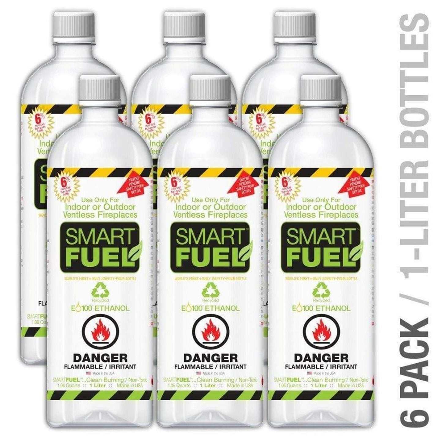 Anywhere Fireplace SmartFuelTM Liquid Bio-Ethanol Fuel for Fireplaces, 6 x 1 Liter Pack