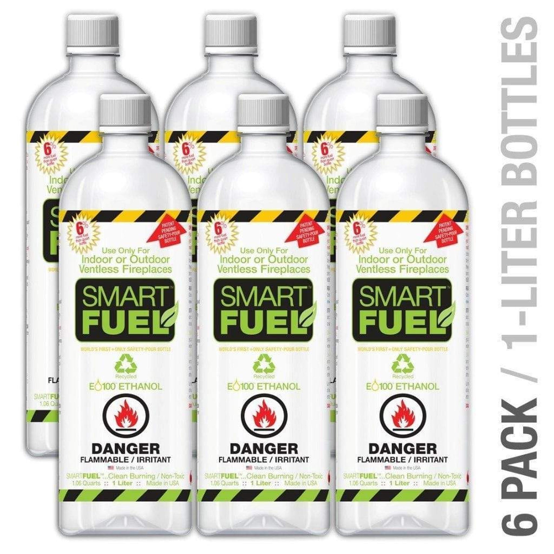 Anywhere Fireplace SmartFuelTM Liquid Bio-Ethanol Fuel for Fireplaces, 6 x 1 Liter Pack