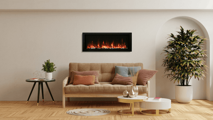 Amantii Panorama BI Slim 60" Indoor / Outdoor Full View Smart Built-in Electric Fireplace With Black Steel Surround