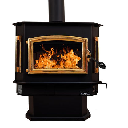 Buck Stove Bay Series Model 81 Non-Catalytic and Blower Assembly Standard Wood Burning Stove With Gold Door Finish