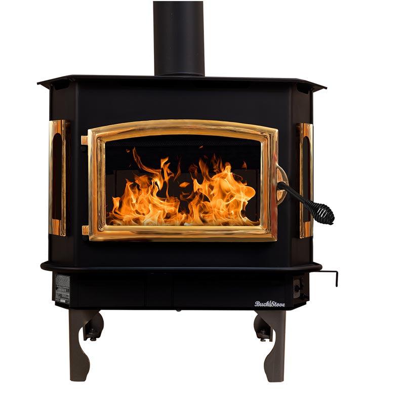 Buck Stove Bay Series Model 81 Non-Catalytic and Blower Assembly Standard Wood Burning Stove With Gold Door Finish