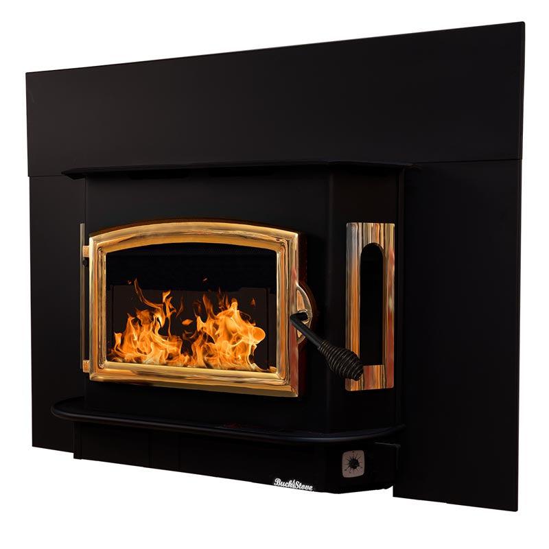 Buck Stove Bay Series Model 81 Non-Catalytic and Blower Assembly Standard Wood Burning Stove With Gold Door Finish