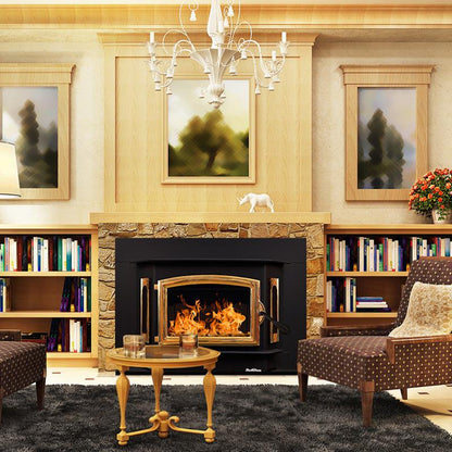 Buck Stove Bay Series Model 81 Non-Catalytic and Blower Assembly Standard Wood Burning Stove With Gold Door Finish