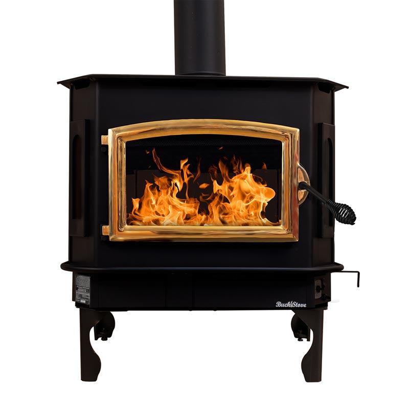 Buck Stove Bay Series Model 81 Non-Catalytic and Blower Assembly Standard Wood Burning Stove With Gold Door Finish