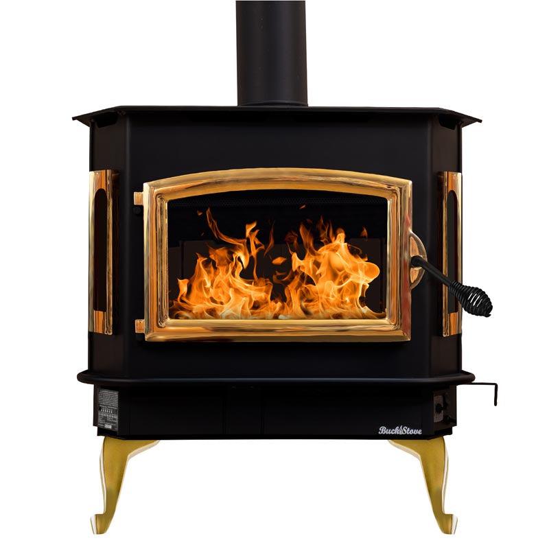 Buck Stove Bay Series Model 81 Non-Catalytic and Blower Assembly Standard Wood Burning Stove With Gold Door Finish