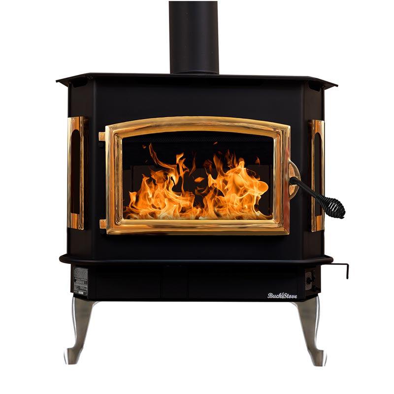 Buck Stove Bay Series Model 81 Non-Catalytic and Blower Assembly Standard Wood Burning Stove With Gold Door Finish
