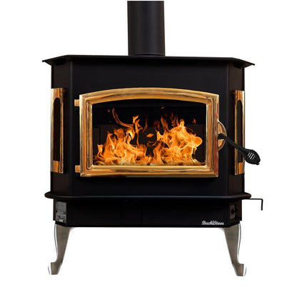 Buck Stove Bay Series Model 81 Non-Catalytic and Blower Assembly Standard Wood Burning Stove With Gold Door Finish