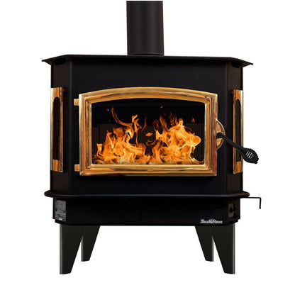 Buck Stove Bay Series Model 81 Non-Catalytic and Blower Assembly Standard Wood Burning Stove With Gold Door Finish