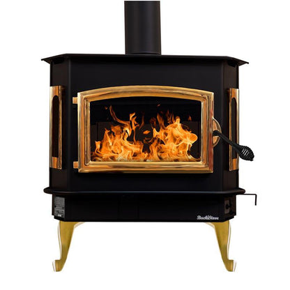 Buck Stove Bay Series Model 81 Non-Catalytic and Blower Assembly Standard Wood Burning Stove With Gold Door Finish