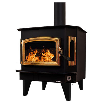 Buck Stove Bay Series Model 81 Non-Catalytic and Blower Assembly Standard Wood Burning Stove With Gold Door Finish
