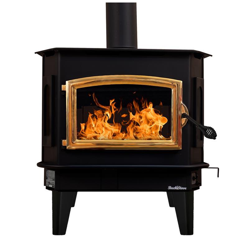 Buck Stove Bay Series Model 81 Non-Catalytic and Blower Assembly Standard Wood Burning Stove With Gold Door Finish