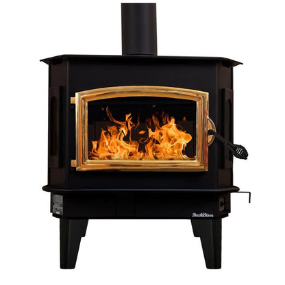 Buck Stove Bay Series Model 81 Non-Catalytic and Blower Assembly Standard Wood Burning Stove With Gold Door Finish