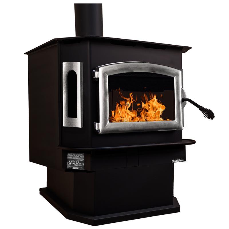 Buck Stove Bay Series Model 81 Non-Catalytic and Blower Assembly Standard Wood Burning Stove With Pewter Door Finish