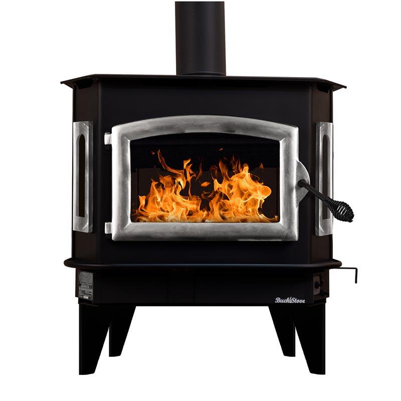 Buck Stove Bay Series Model 81 Non-Catalytic and Blower Assembly Standard Wood Burning Stove With Pewter Door Finish