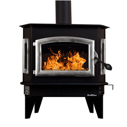 Buck Stove Bay Series Model 81 Non-Catalytic and Blower Assembly Standard Wood Burning Stove With Pewter Door Finish