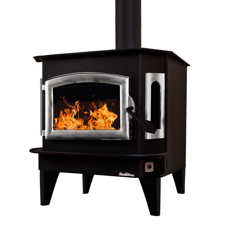 Buck Stove Bay Series Model 81 Non-Catalytic and Blower Assembly Standard Wood Burning Stove With Pewter Door Finish