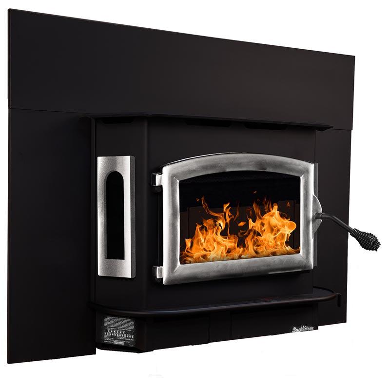 Buck Stove Bay Series Model 81 Non-Catalytic and Blower Assembly Standard Wood Burning Stove With Pewter Door Finish