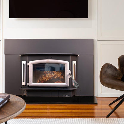 Buck Stove Bay Series Model 81 Non-Catalytic and Blower Assembly Standard Wood Burning Stove With Pewter Door Finish