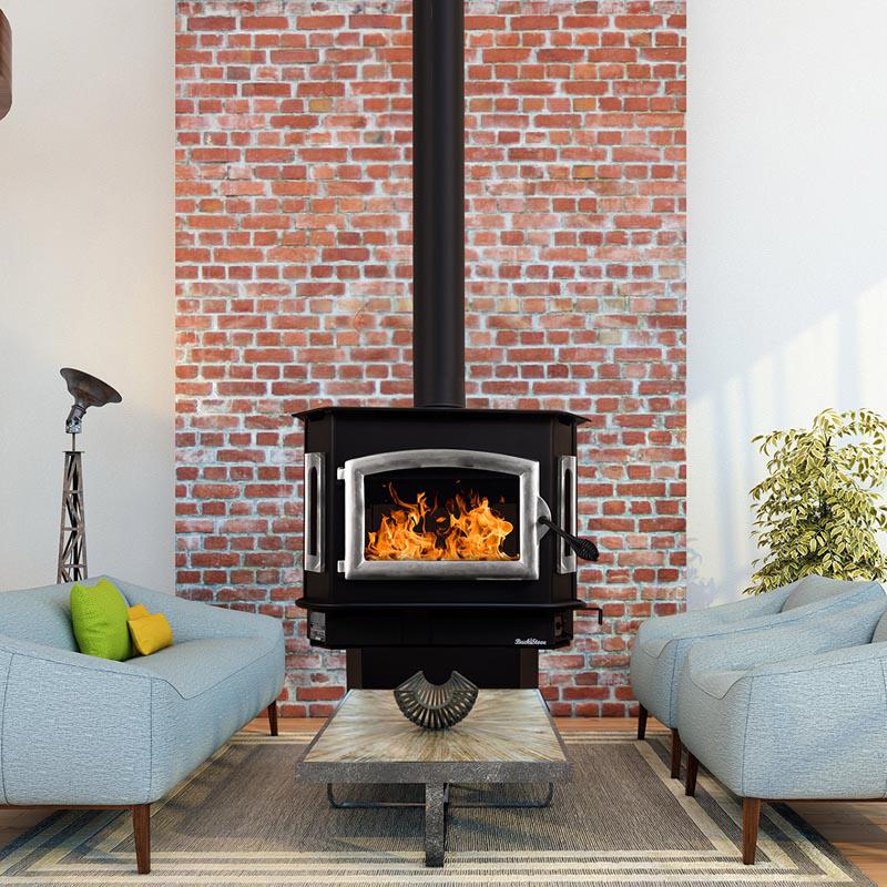 Buck Stove Bay Series Model 81 Non-Catalytic and Blower Assembly Standard Wood Burning Stove With Pewter Door Finish