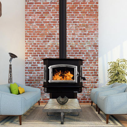 Buck Stove Bay Series Model 81 Non-Catalytic and Blower Assembly Standard Wood Burning Stove With Pewter Door Finish