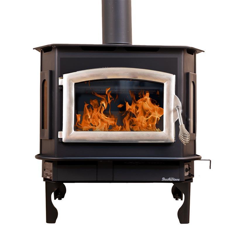 Buck Stove Bay Series Model 81 Non-Catalytic and Blower Assembly Standard Wood Burning Stove With Pewter Door Finish