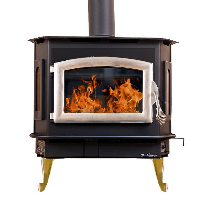Buck Stove Bay Series Model 81 Non-Catalytic and Blower Assembly Standard Wood Burning Stove With Pewter Door Finish