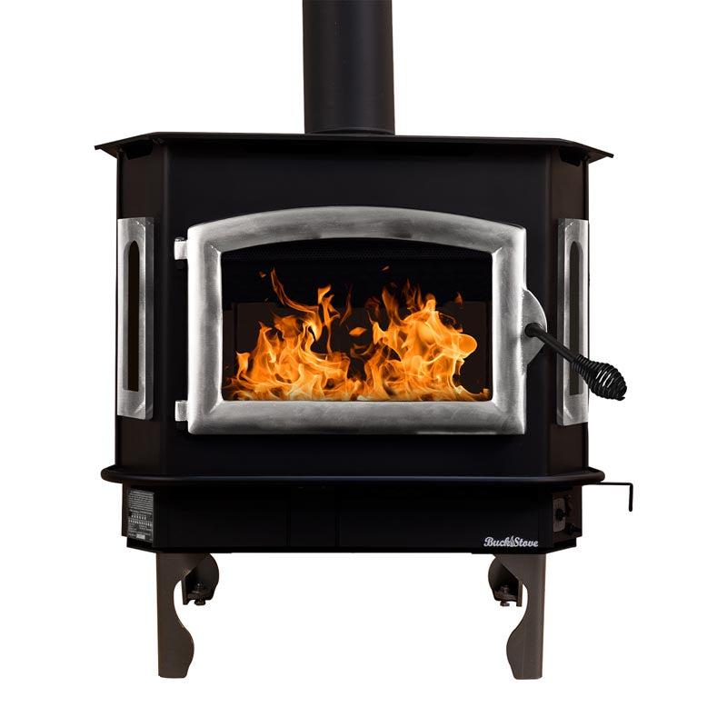 Buck Stove Bay Series Model 81 Non-Catalytic and Blower Assembly Standard Wood Burning Stove With Pewter Door Finish