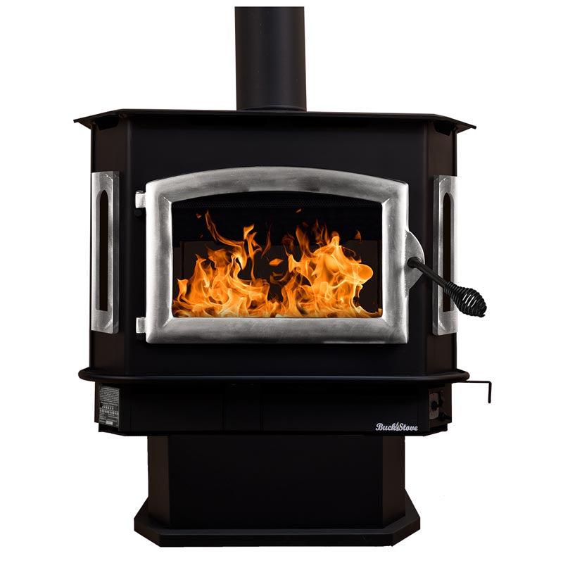 Buck Stove Bay Series Model 81 Non-Catalytic and Blower Assembly Standard Wood Burning Stove With Pewter Door Finish