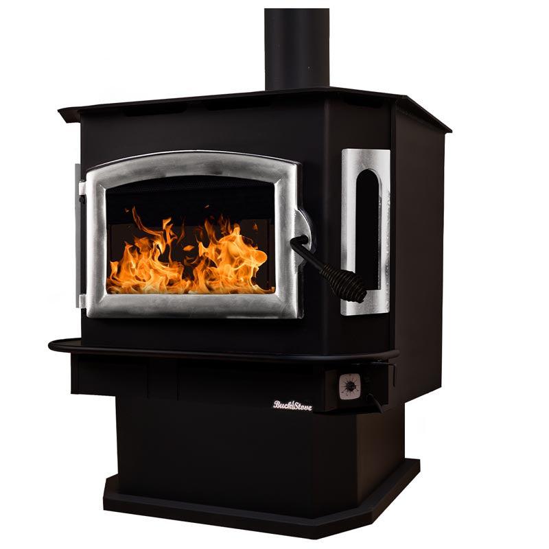 Buck Stove Bay Series Model 81 Non-Catalytic and Blower Assembly Standard Wood Burning Stove With Pewter Door Finish