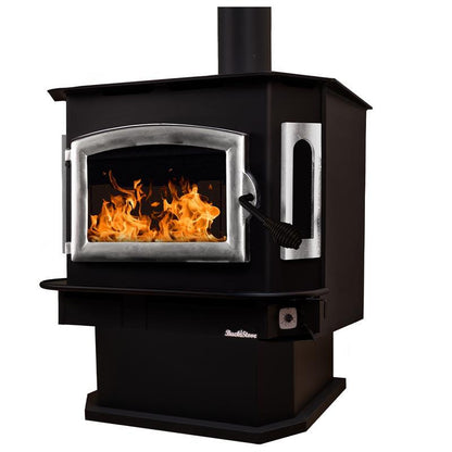 Buck Stove Bay Series Model 81 Non-Catalytic and Blower Assembly Standard Wood Burning Stove With Pewter Door Finish