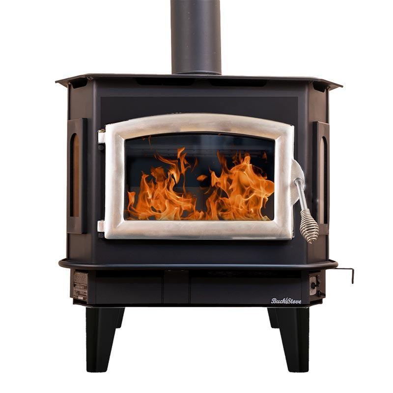Buck Stove Bay Series Model 81 Non-Catalytic and Blower Assembly Standard Wood Burning Stove With Pewter Door Finish