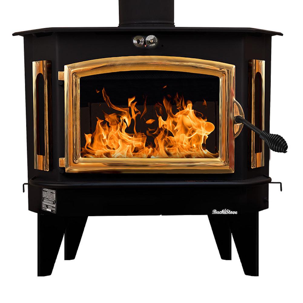 Buck Stove Bay Series Model 91 Catalytic Wood Burning Stove With Gold Door Finish