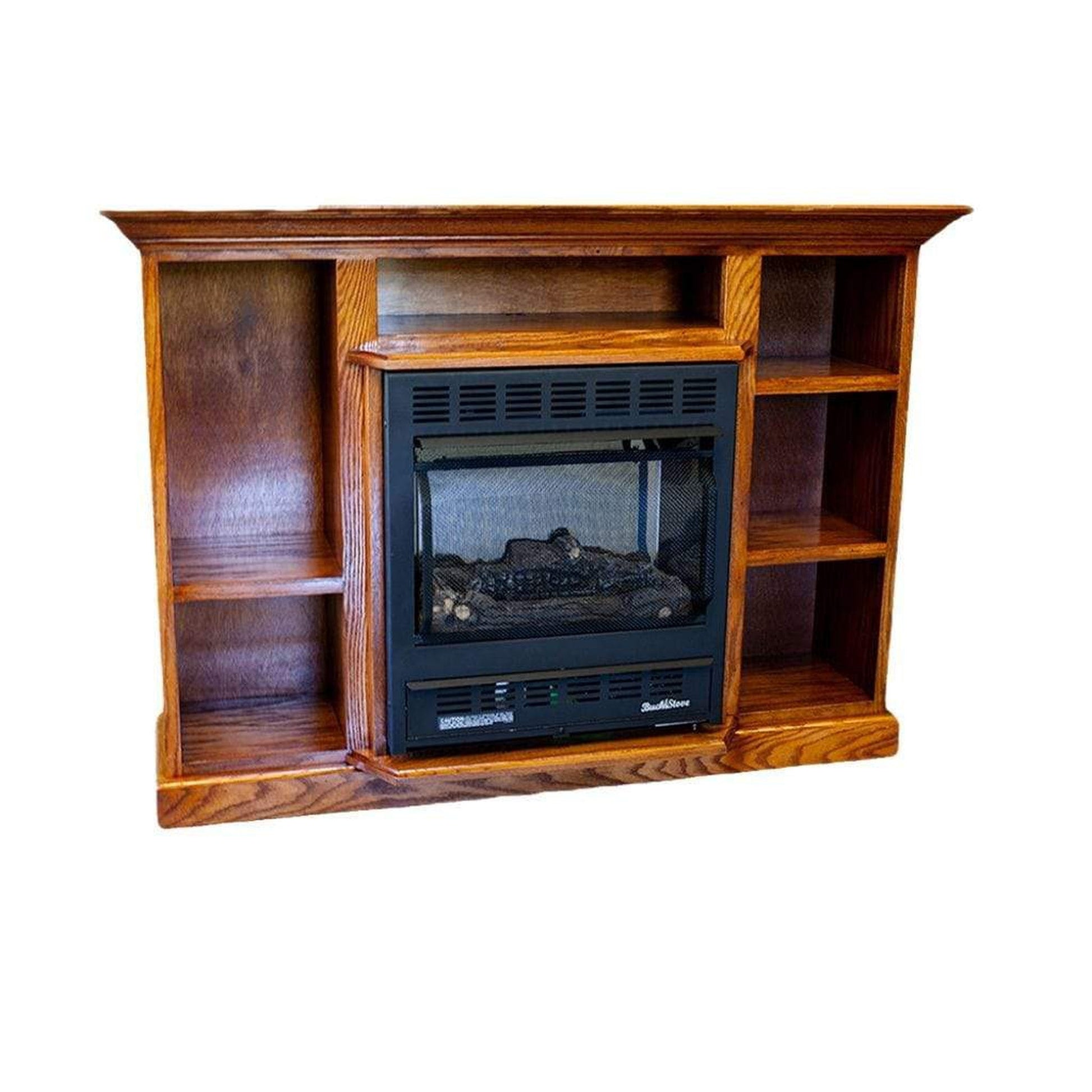 Buck Stove Model 1127 Vent Free Black Liquid Propane Gas Stove and Prestige Bookcase Cherry Mantel Combo