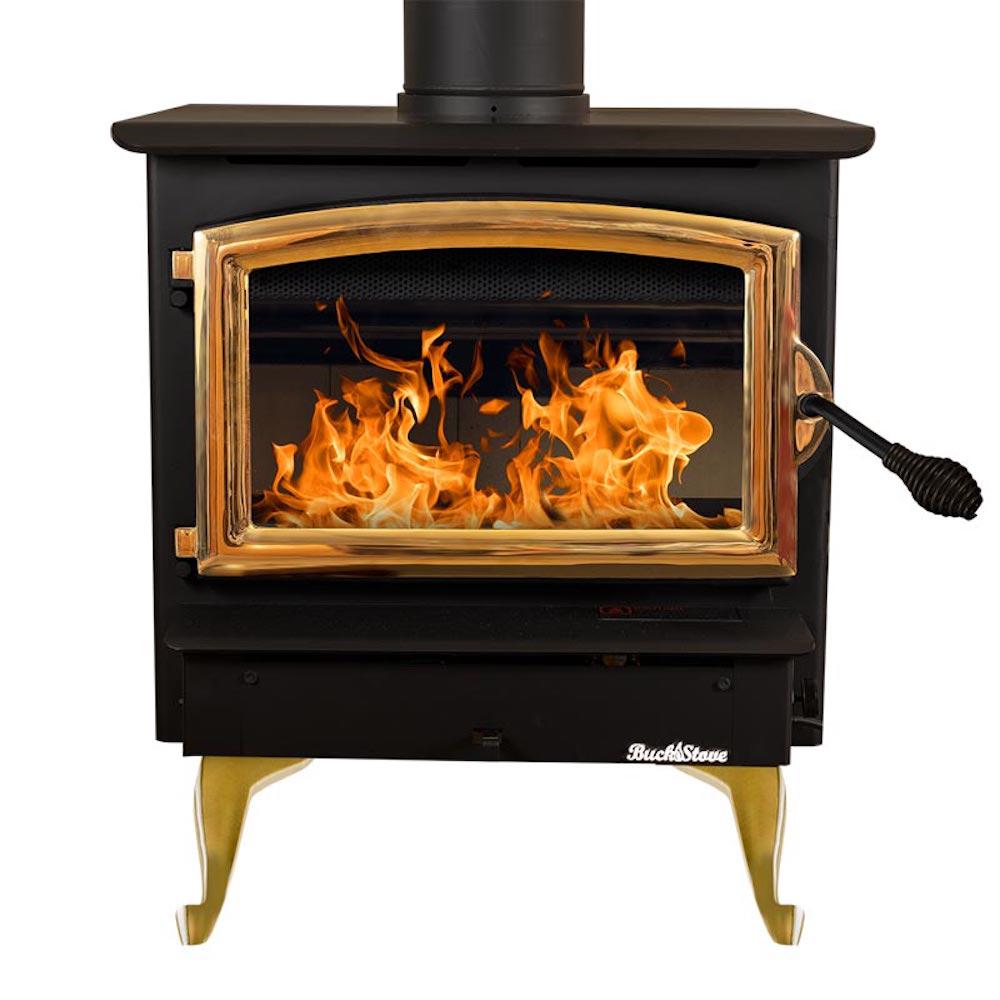 Buck Stove Model 21 Non-Catalytic and Blower Assembly Standard Wood Burning Stove With Gold Door Finish