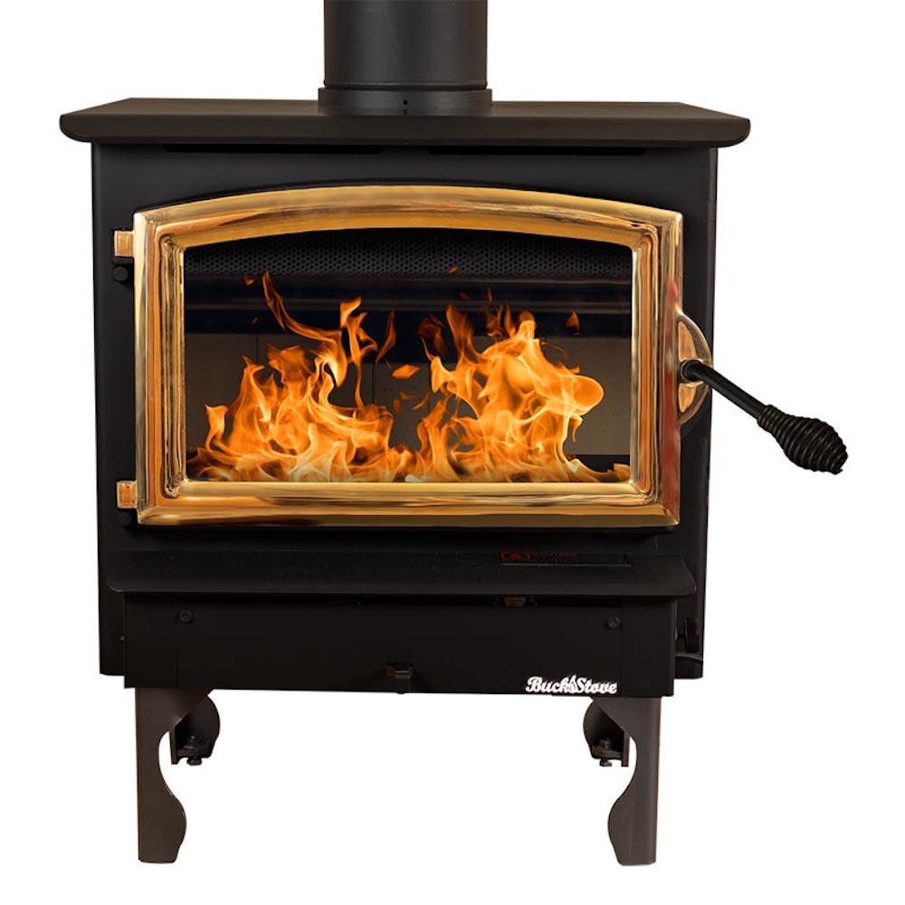 Buck Stove Model 21 Non-Catalytic and Blower Assembly Standard Wood Burning Stove With Gold Door Finish