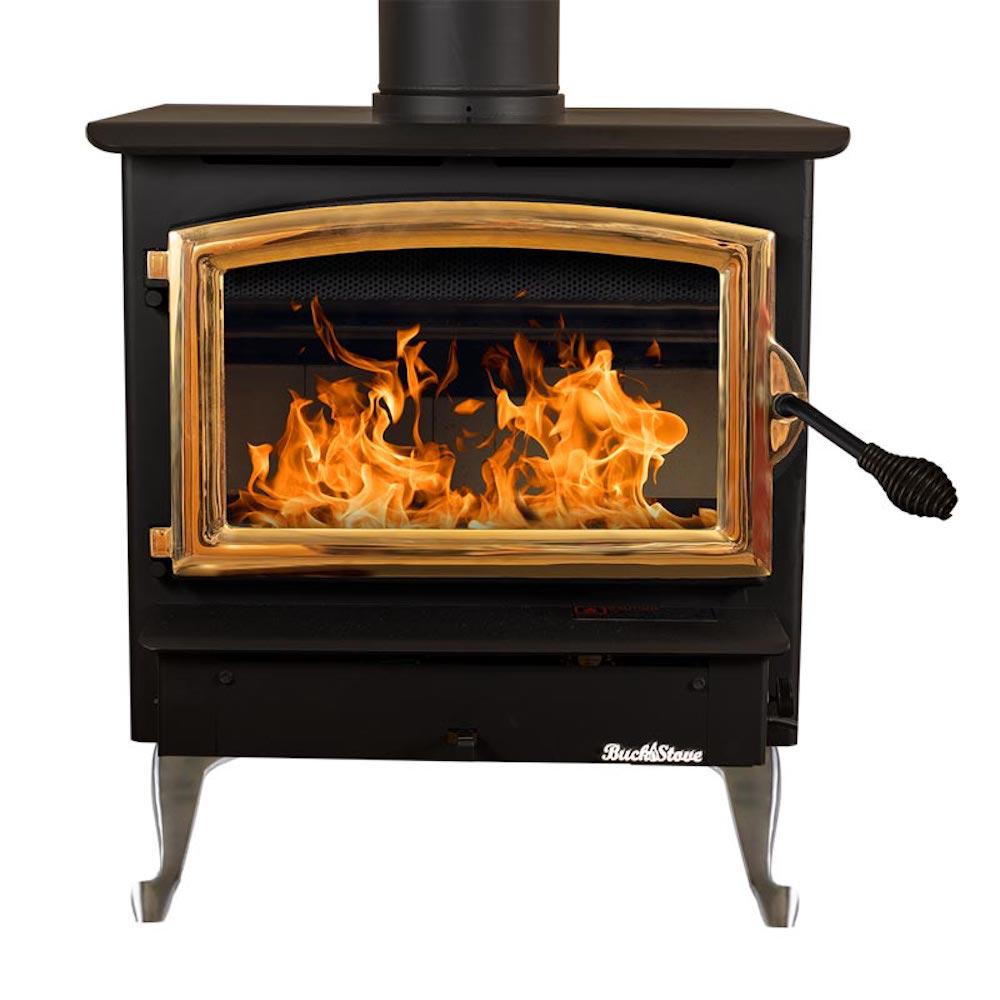 Buck Stove Model 21 Non-Catalytic and Blower Assembly Standard Wood Burning Stove With Gold Door Finish