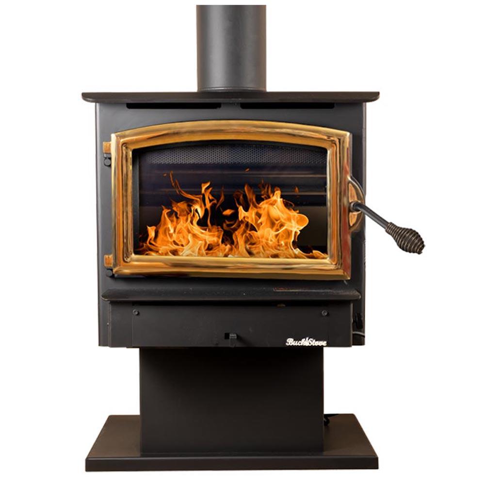 Buck Stove Model 21 Non-Catalytic and Blower Assembly Standard Wood Burning Stove With Gold Door Finish