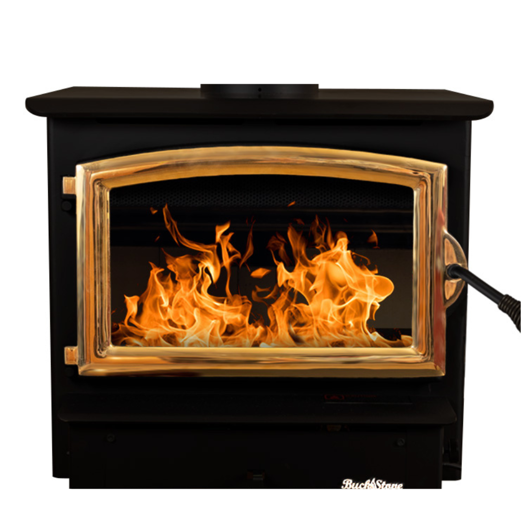 Buck Stove Model 21 Non-Catalytic and Blower Assembly Standard Wood Burning Stove With Gold Door Finish