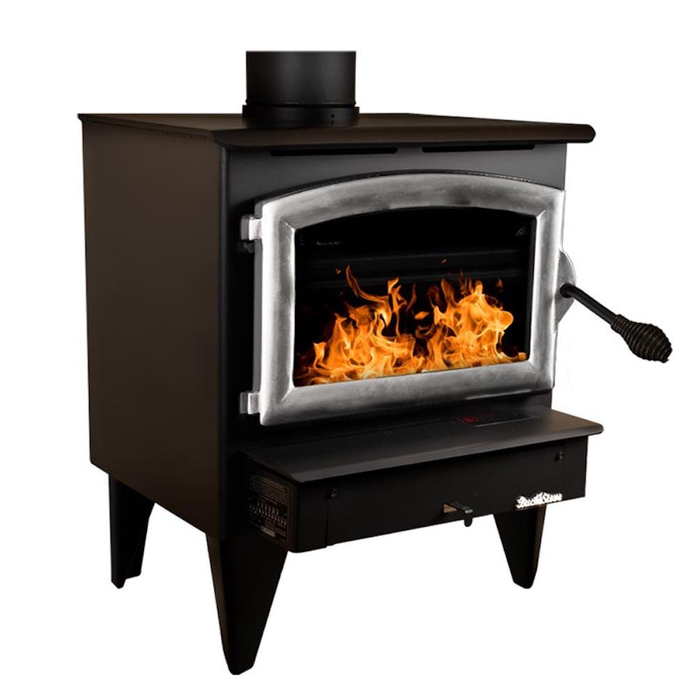 Buck Stove Model 21 Non-Catalytic and Blower Assembly Standard Wood Burning Stove With Pewter Door Finish