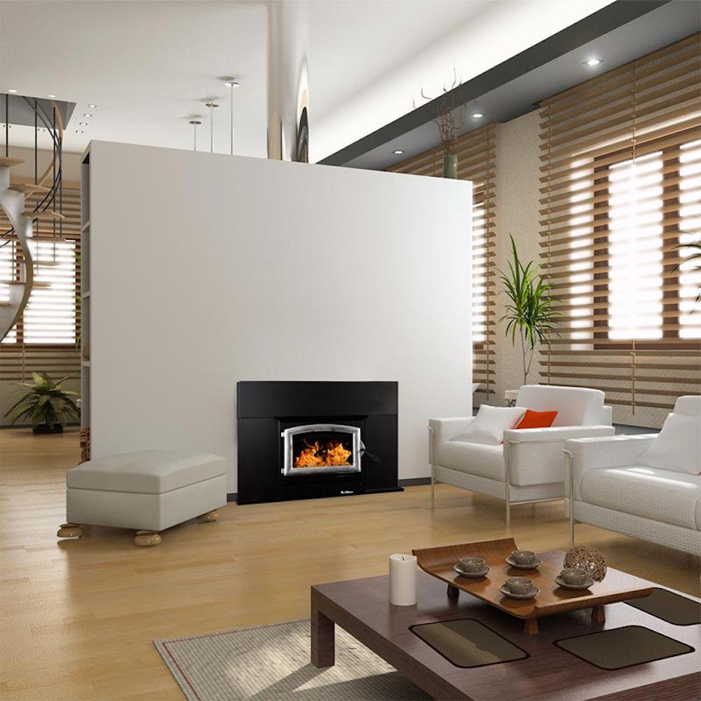 Buck Stove Model 21 Non-Catalytic and Blower Assembly Standard Wood Burning Stove With Pewter Door Finish