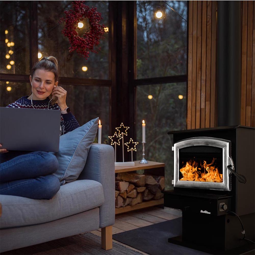 Buck Stove Model 21 Non-Catalytic and Blower Assembly Standard Wood Burning Stove With Pewter Door Finish