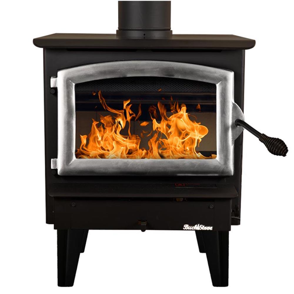 Buck Stove Model 21 Non-Catalytic and Blower Assembly Standard Wood Burning Stove With Pewter Door Finish