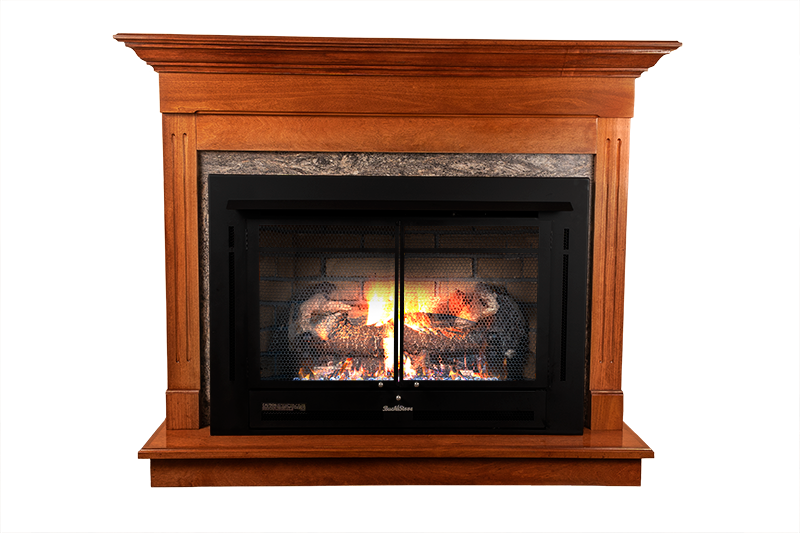 Buck Stove Model 34ZC Manhattan Old Town Red With Weathered Liquid Propane Gas Logs