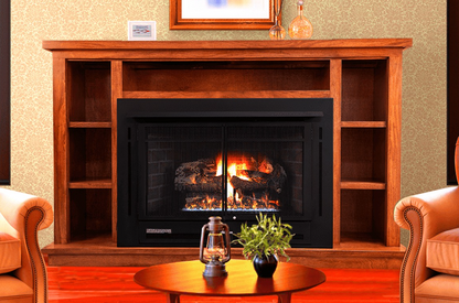 Buck Stove Model 34ZC Manhattan Old Town Red With Weathered Liquid Propane Gas Logs