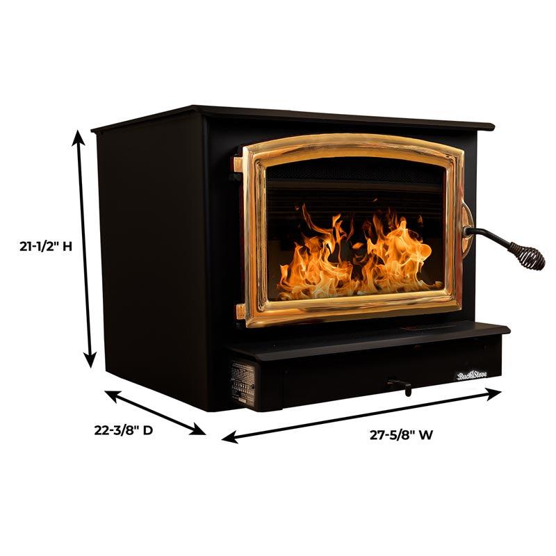 Buck Stove Model 74 Non-Catalytic and Blower Assembly Standard Wood Burning Stove With Gold Door Finish