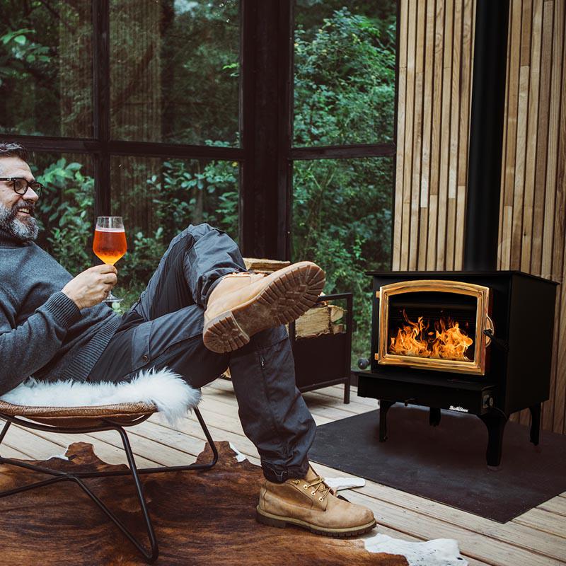 Buck Stove Model 74 Non-Catalytic and Blower Assembly Standard Wood Burning Stove With Gold Door Finish