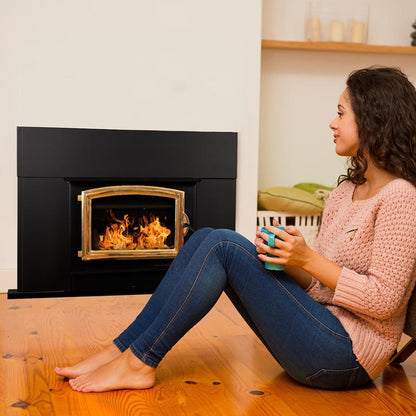 Buck Stove Model 74 Non-Catalytic and Blower Assembly Standard Wood Burning Stove With Gold Door Finish