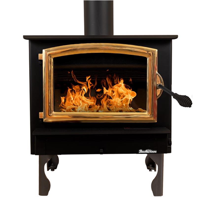 Buck Stove Model 74 Non-Catalytic and Blower Assembly Standard Wood Burning Stove With Gold Door Finish