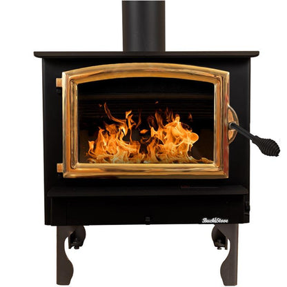Buck Stove Model 74 Non-Catalytic and Blower Assembly Standard Wood Burning Stove With Gold Door Finish